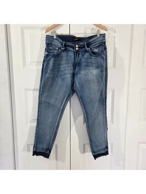 dkin Women's Skinny Jeans Embroidered Floral Raw Hem Stretch 14W #1513